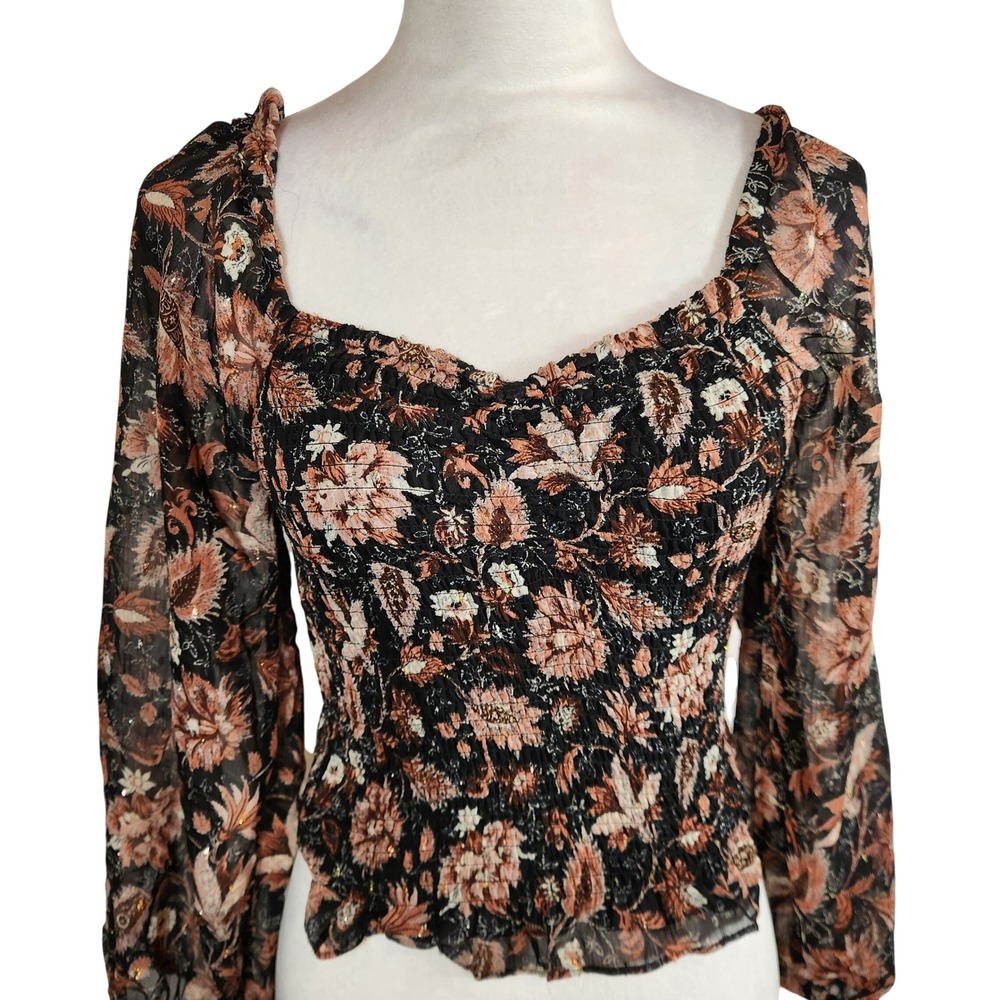 Madewell Lucy Smocked Sweetheart Sheer Floral Top Size Small Whimsigoth Festival